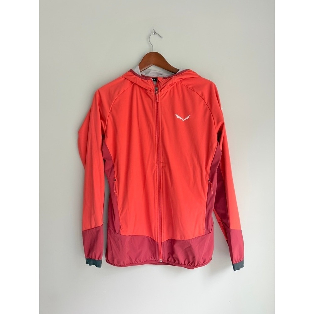 Salewa Pedroc Hybrid Windbreaker Jacket Womens Large Coral Lightweight Hooded